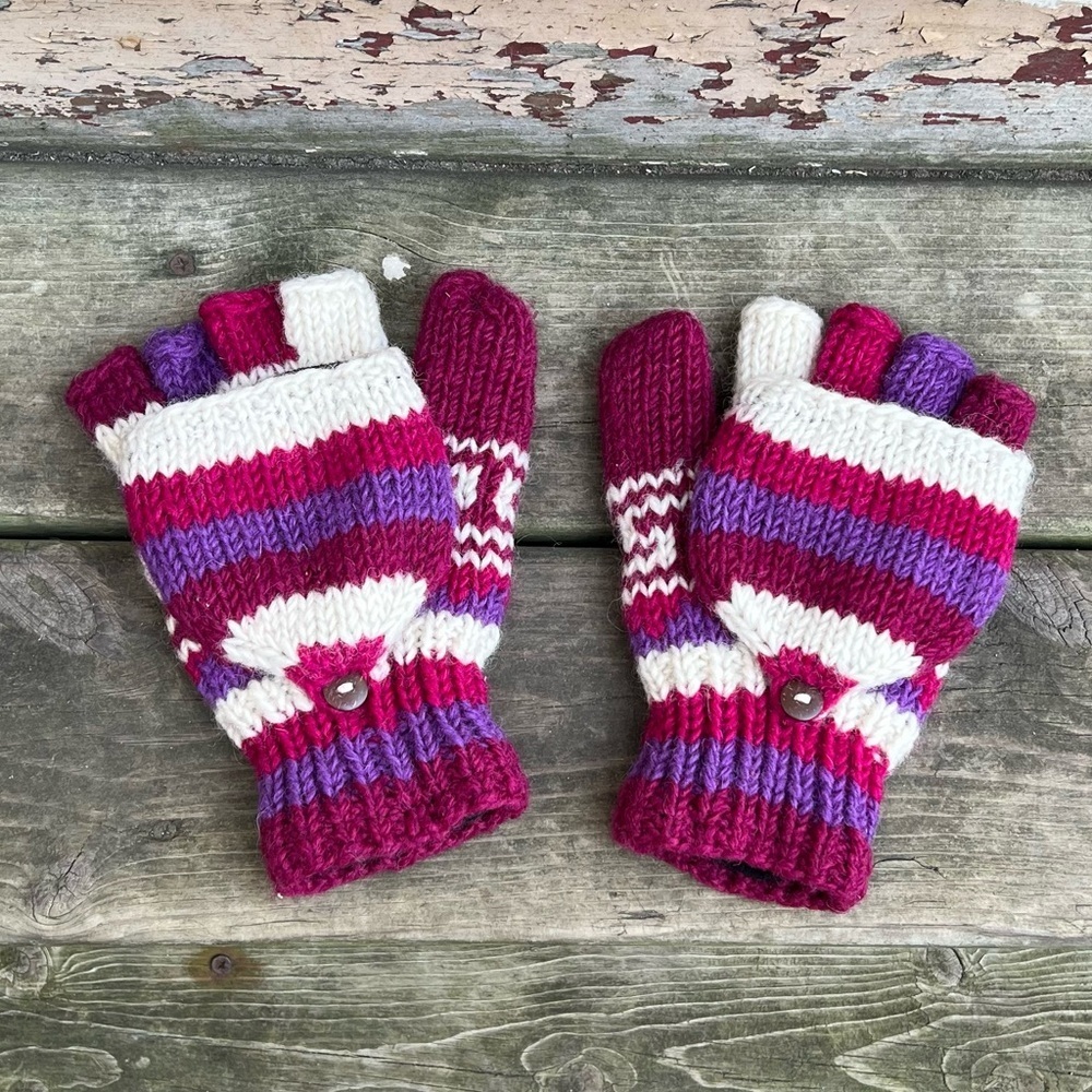 Hand Knit Wool Convertible Winter Gloves Women’s Large